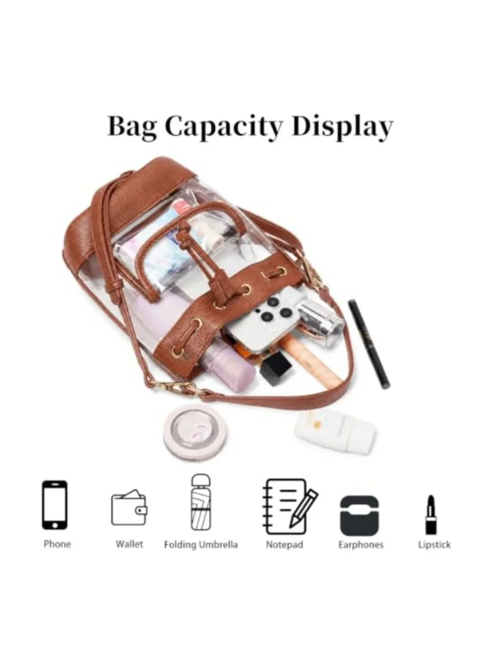 Clear Crossbody Bag Stadium Approved TPU Vegan Leather Drawstring